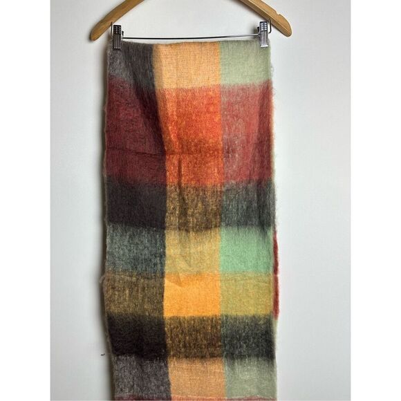 Yellow and Brown CHUNKY CHECKERED SCARF WITH FRINGE - Picture 5 of 6